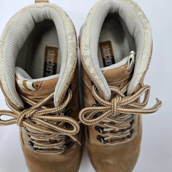 Y2K Skechers Lug Sole Work Boots Women's 9 Tan Natural Chunky 90s Shoes - Picture 5 of 12